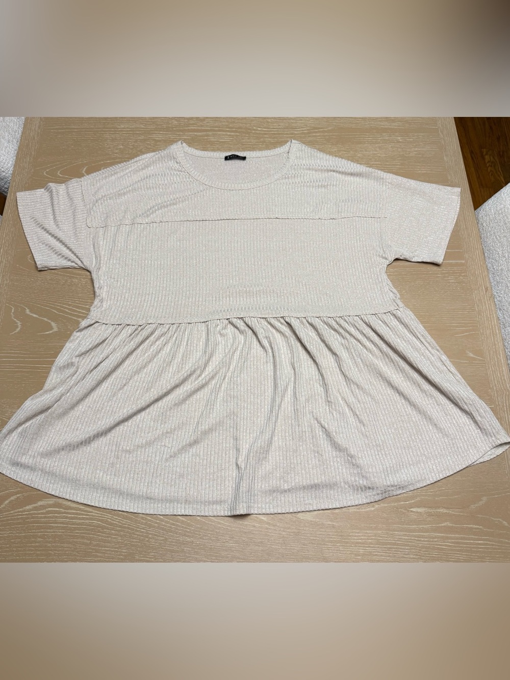 Very J Light Cream Ribbed Peplum Tunic